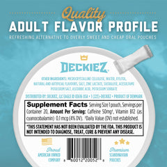 Deckiez Energy Pouches can display, 5-pack variety for taste testing.