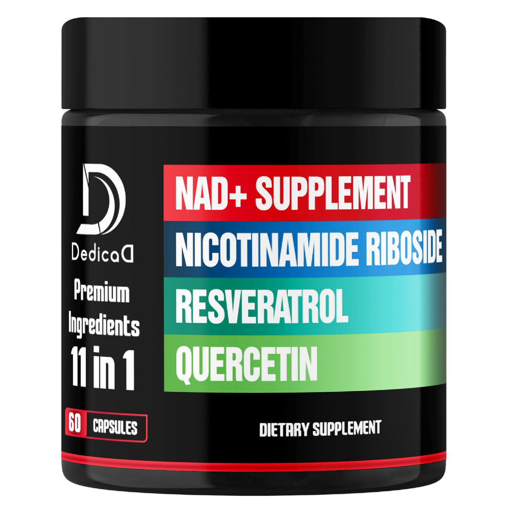 DEDICAD 11in1 NAD supplement bottle with NR, quercetin, resveratrol and 8 more ingredients