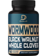 DEDICAD 12in1 Wormwood capsules bottle with 90 vegan capsules for a 3 month supply.