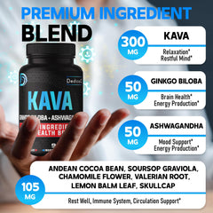 Close-up of Kava Kava capsules highlighting the 15 to 1 extract