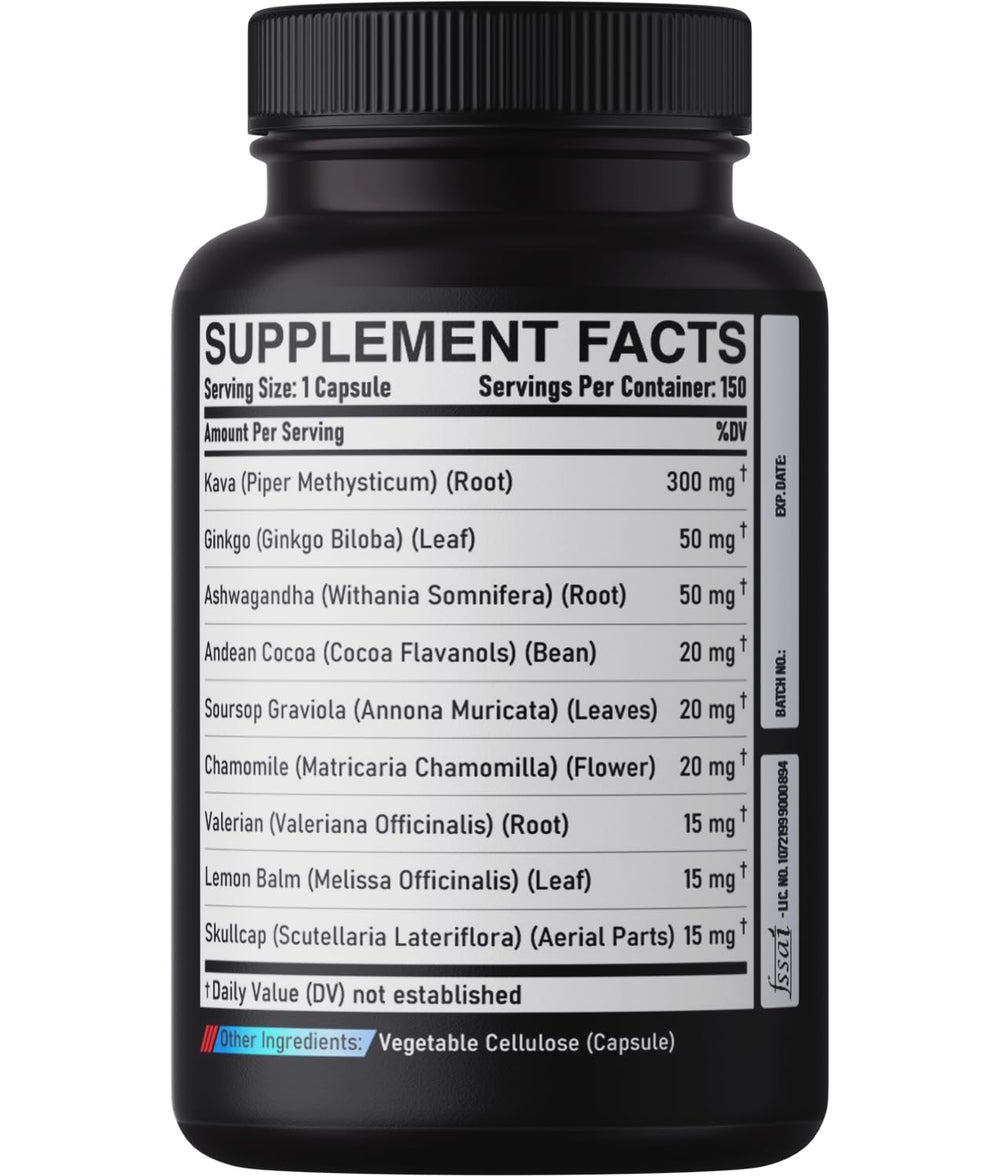 Valerian and Skullcap herbs depicted for calming ingredients