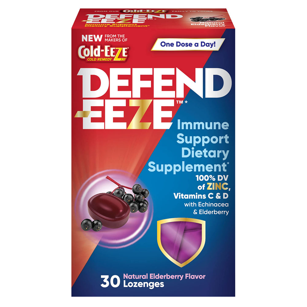 Front packaging of Defend-EEZE Immune Support Zinc Lozenges