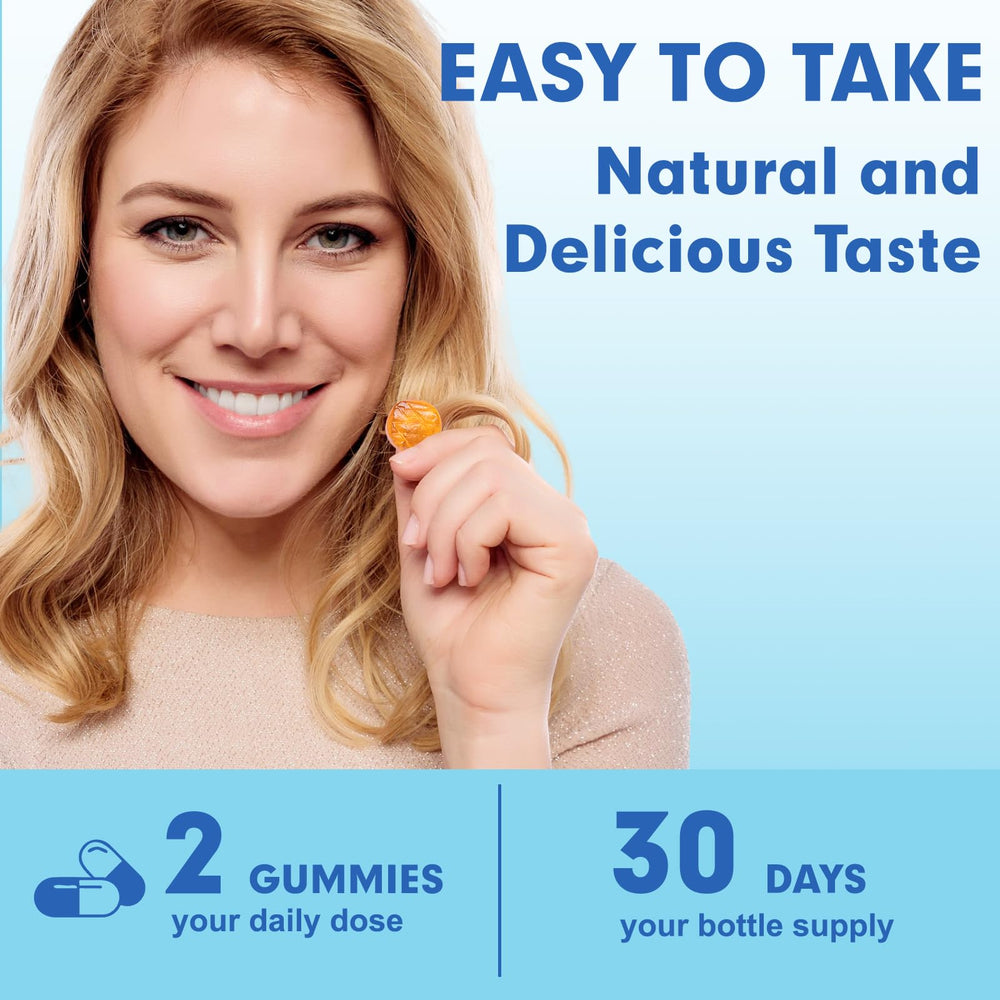 Fruit-flavored gummies in serving bottle