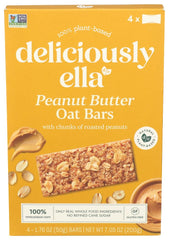 Deliciously Ella Peanut Butter Oat Bar 4-pack shown, a convenient snack choice for busy days.