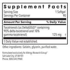 Annatto-derived Delta and Gamma Tocotrienols label on bottle