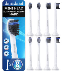 demirdental Active Charcoal Mini Hard Toothbrush Heads for Philips Sonicare HX4088-8, White