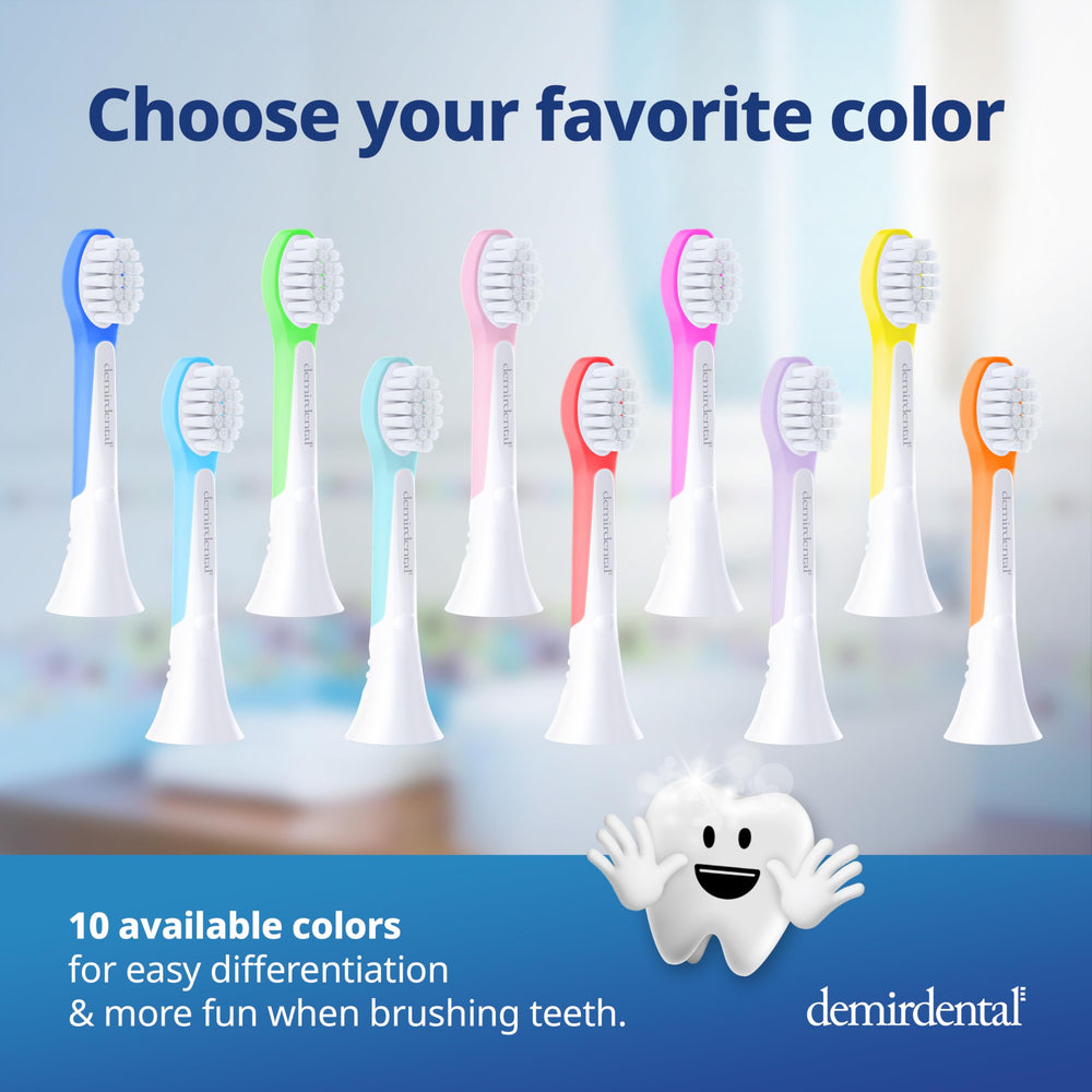 Red demirdental mini brush head displayed as product showcase