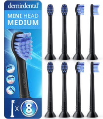 Demirdental mini medium replacement toothbrush heads for Philips Sonicare – 8 pack, black