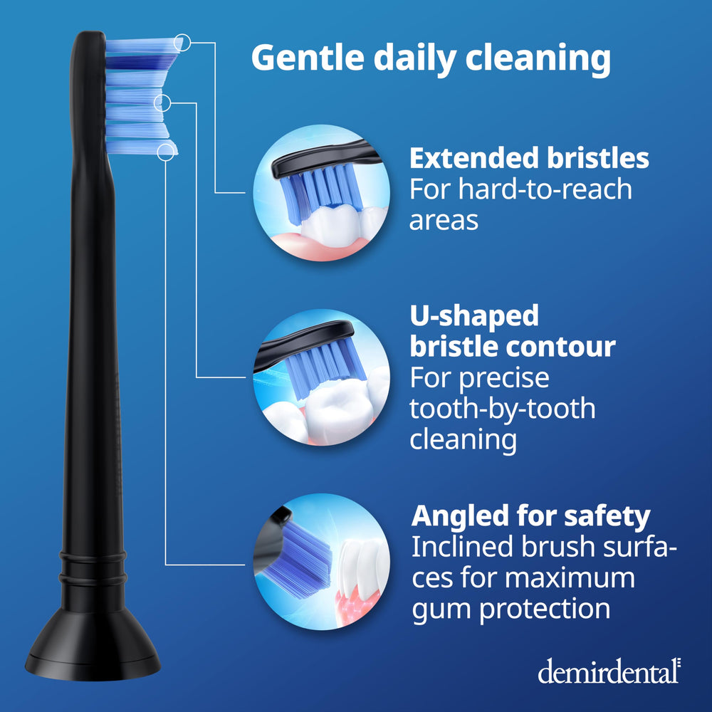 Bristles contoured to natural tooth shape for Philips Sonicare compatibility