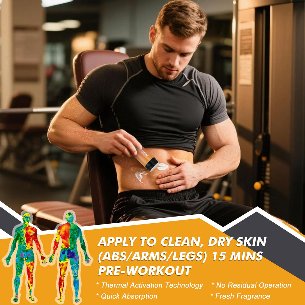 Demissle Sweat Gel Stick applied to abs area for targeted workout comfort