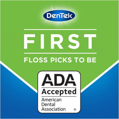 Minty-flavored floss pick with fluoride coating