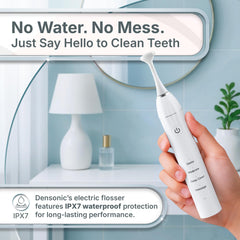 Close-up of DENSONIC flosser nozzle tip in Glacier White