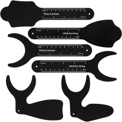 Six-piece dental photography contrast board set with black background and scale for intraoral imaging