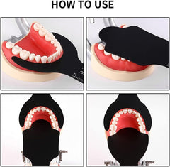 Seven-image display featuring all pieces of the dental photography contrast board set