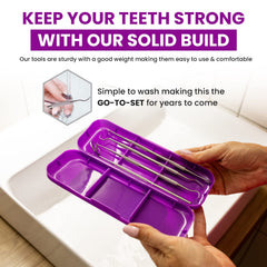 Close-up of Purple Dental Duty hygiene kit components