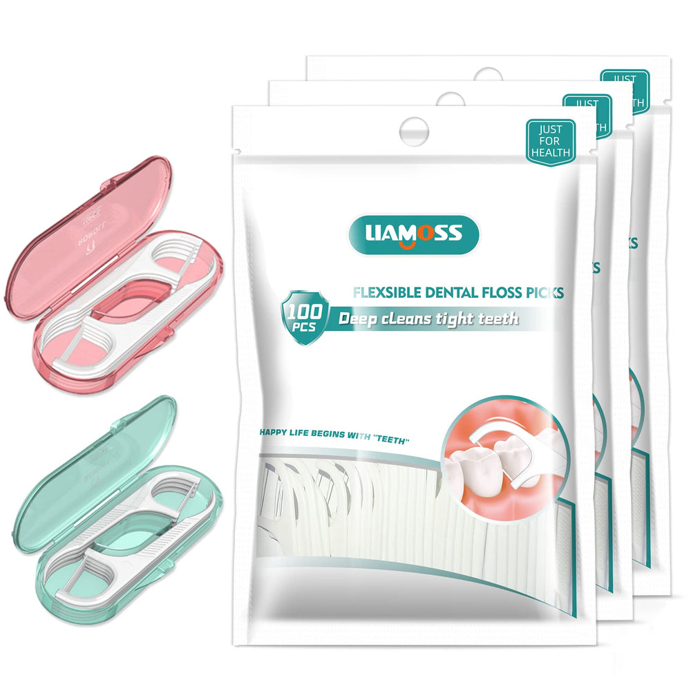 Box of dental floss picks showing 320-count triple clean design
