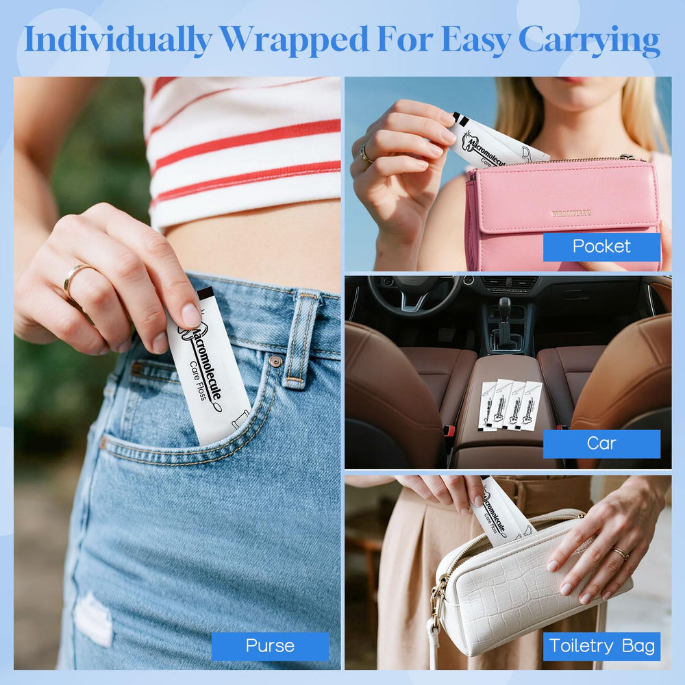 Bulk floss picks packaged for donation to charities