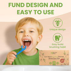 Biodegradable dental floss pick with bamboo charcoal thread