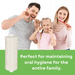 Close-up of mint waxed dental floss refill spools in a bulk 5-pack