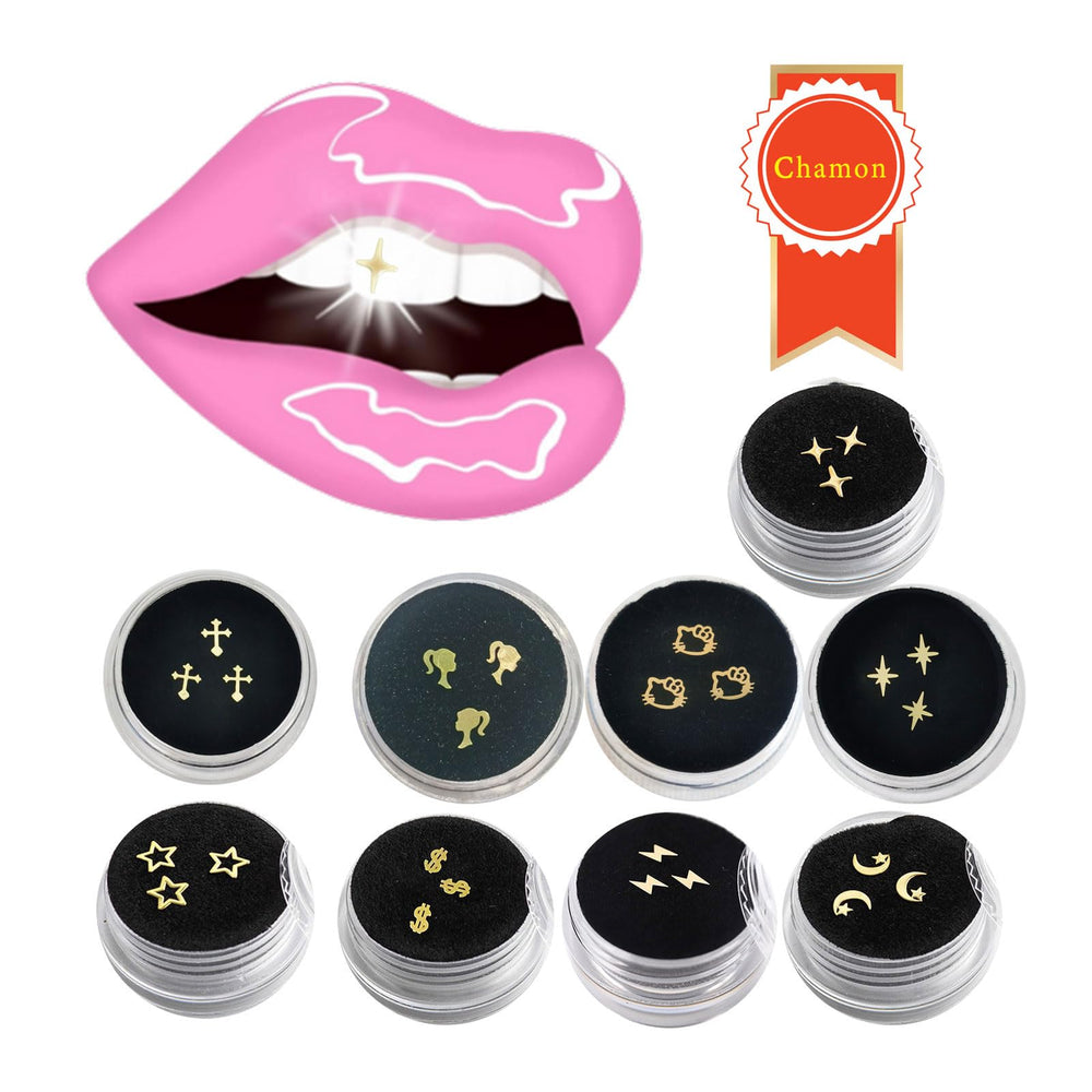 Front view of the 18K gold-plated dental gems pack box