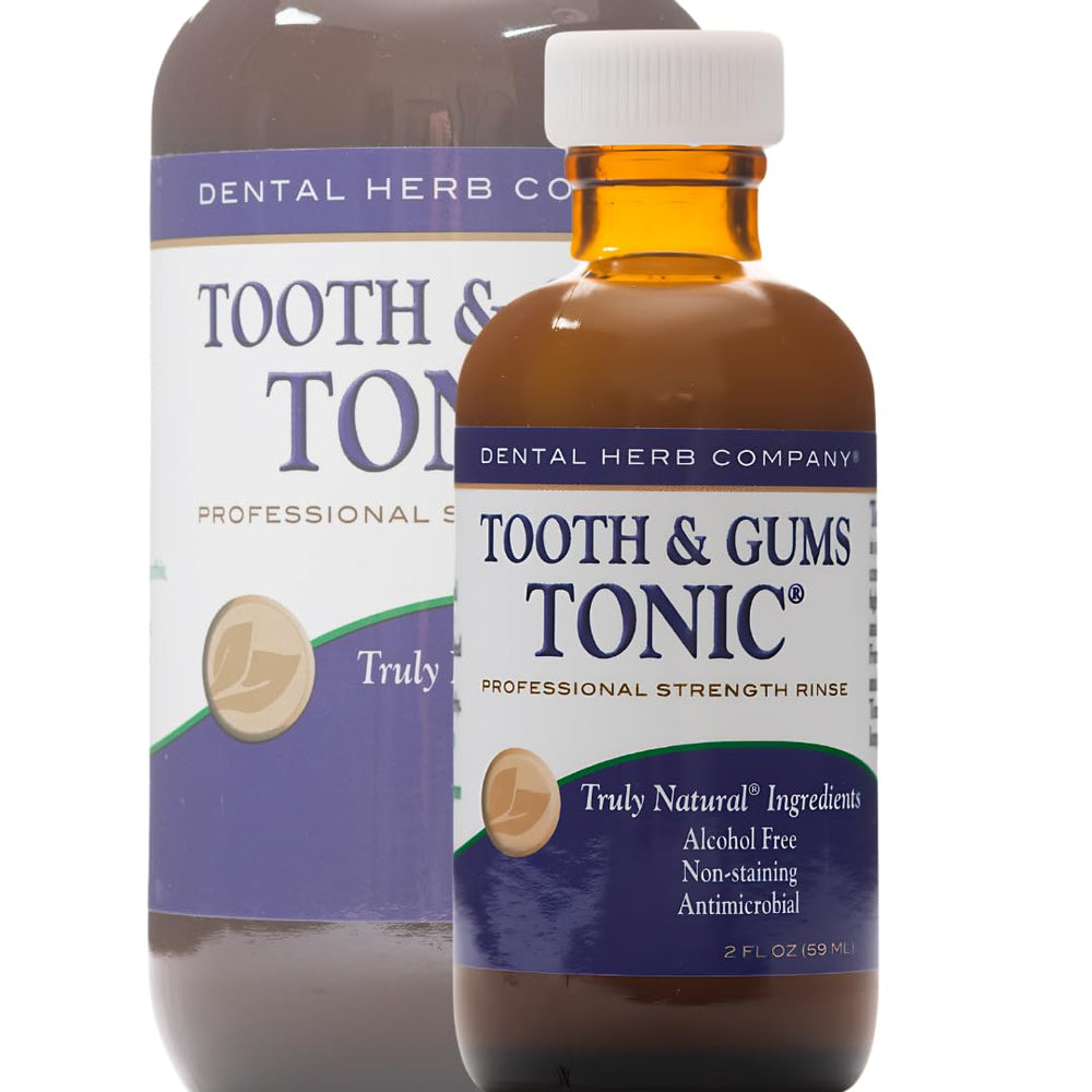 Tooth & Gums Tonic Mouth Wash label close-up with essential oils