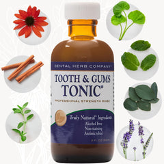 Bottle with branding and cap of Tooth & Gums Tonic Mouth Wash