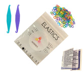 Box of mixed-color non-latex dental elastic bands, 100-pack