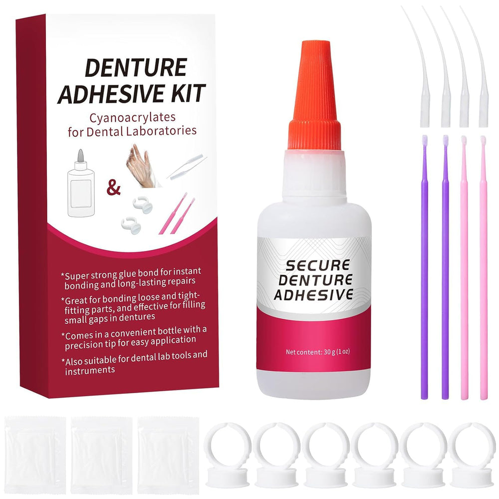 1 oz bottle of dental lab glue with precision applicator for crack repairs and securing loose teeth