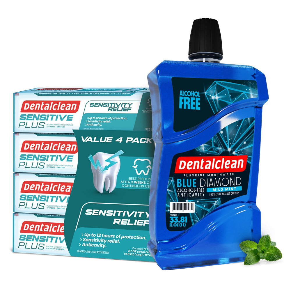 Dentalclean alcohol-free mouthwash Blue Diamond Mint bottle, 33.8 fl oz