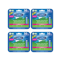 DenTek Adult Instant Tooth Pain Relief Kit with 50 applicators in a 4-pack, front view