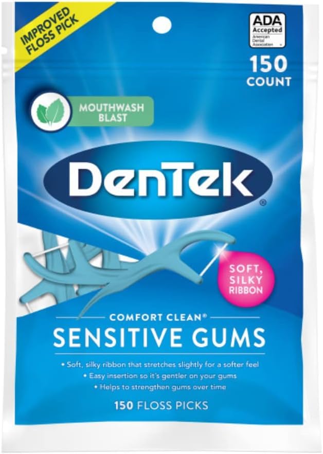 Close-up view of DenTek floss picks in Fresh Mint flavor