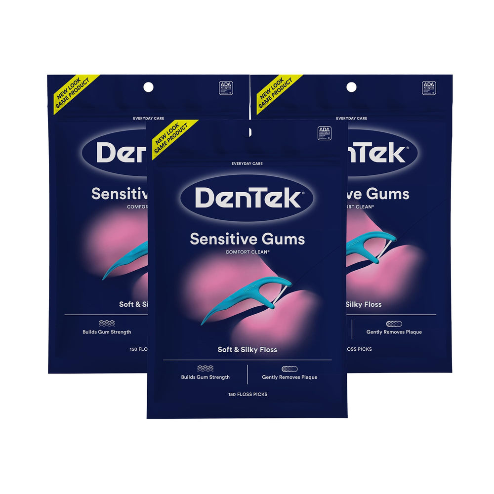 Front view of DenTek Comfort Clean Sensitive Gums Floss Picks 3-pack
