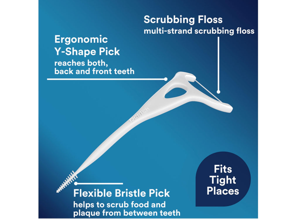 Flexible bristle pick with fluoride coating close-up