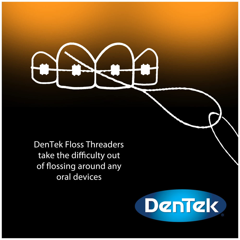 Braces and dental work being flossed using DenTek threaders