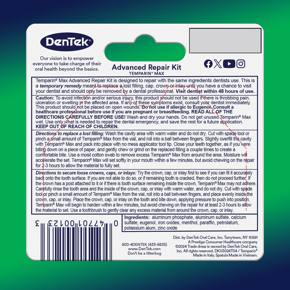 Emergency dental first aid kit including Temparin Max