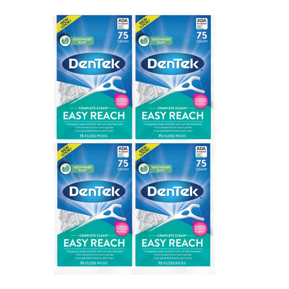 Front view of DenTek Complete Clean Easy Reach Floss Picks 75 ct Pack of 4