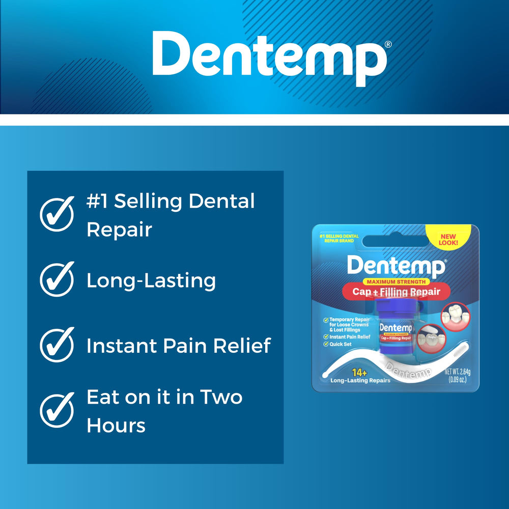 Dentemp diagram: Scoop, Roll, Stick application steps
