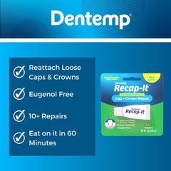 Pack-of-3 Dentemp Recap-It Cap and Crown Repair Kit display