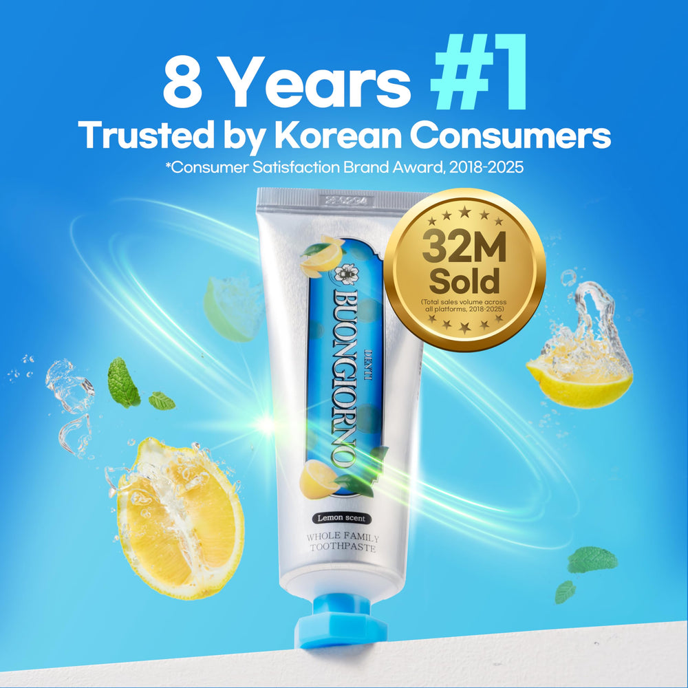 Lemon Mint 3-pack packaging for DENTI BUONGIORNO toothpaste