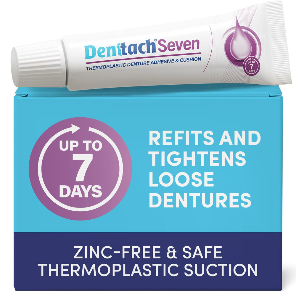 Packaging for Denttach Seven Denture Adhesive