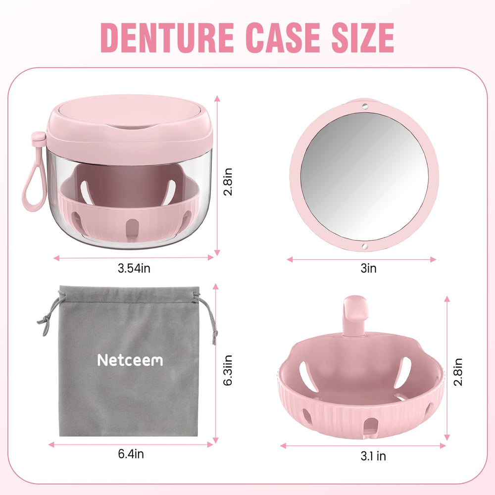 Magnetic hidden mirror integrated into travel denture box