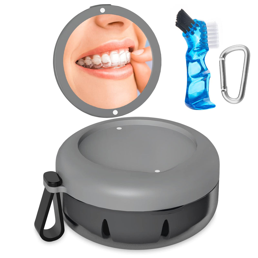 Gray denture bath case with leak-proof seal
