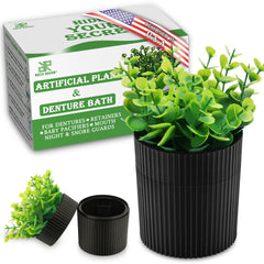 Invisible eucalyptus denture case in plant pot disguise - front view