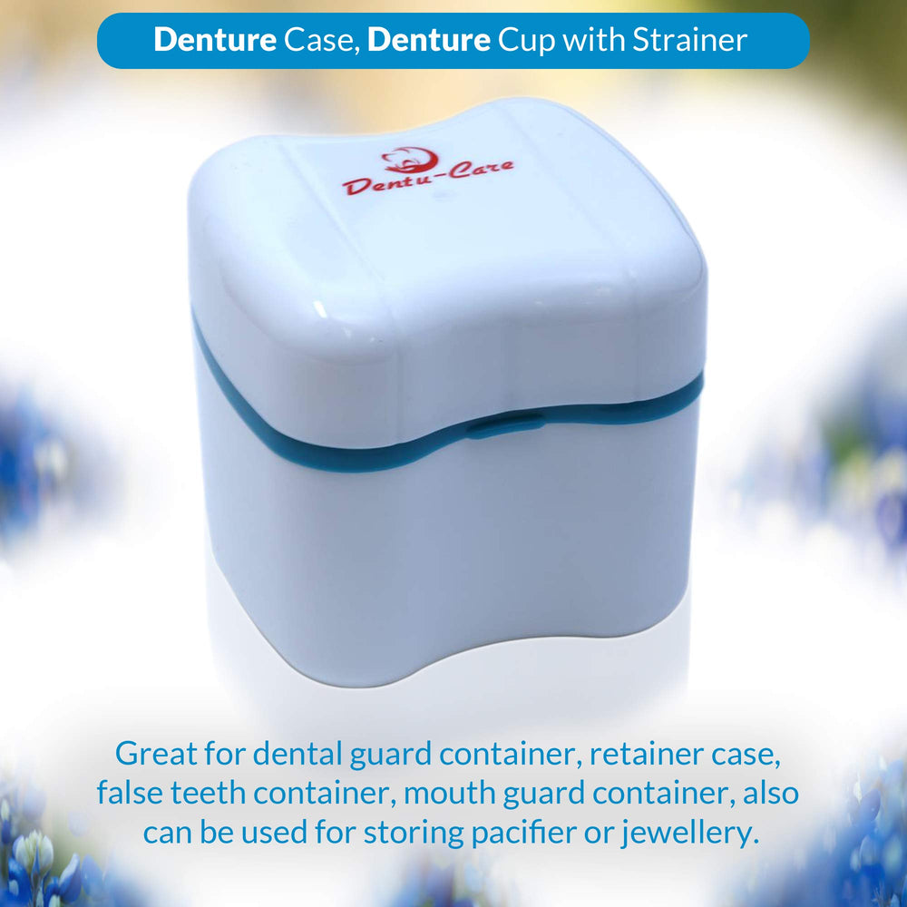 Inside view of denture box showing storage and drainage basket