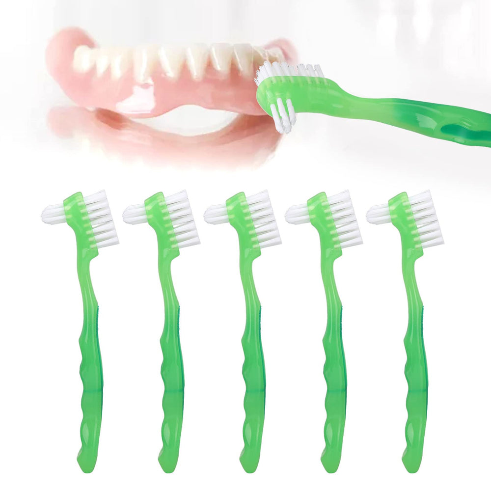 Close-up of soft-bristle denture brush