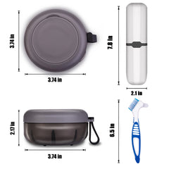 Compact black travel denture case ready for on-the-go use