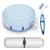 Denture case with brush and portable blue box