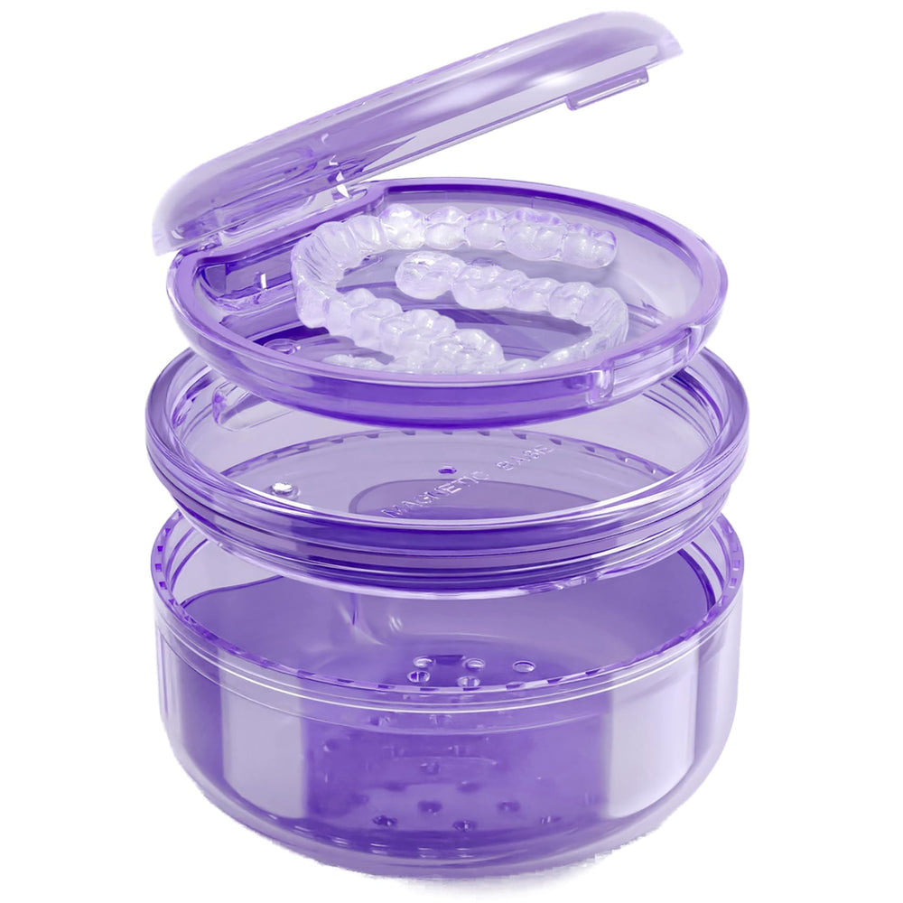 2-in-1 denture case with separate cleaning cup and storage compartment