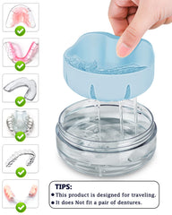 Transparent body showing interior space for dentures, retainers, and mouth guards
