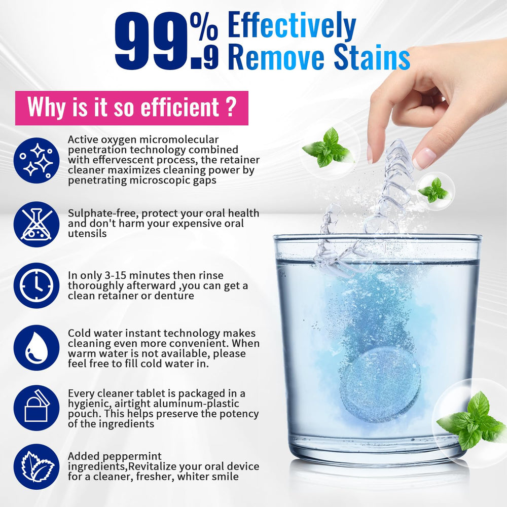 Sulphate-free effervescent denture cleaner tablets for ultrasonic cleaning